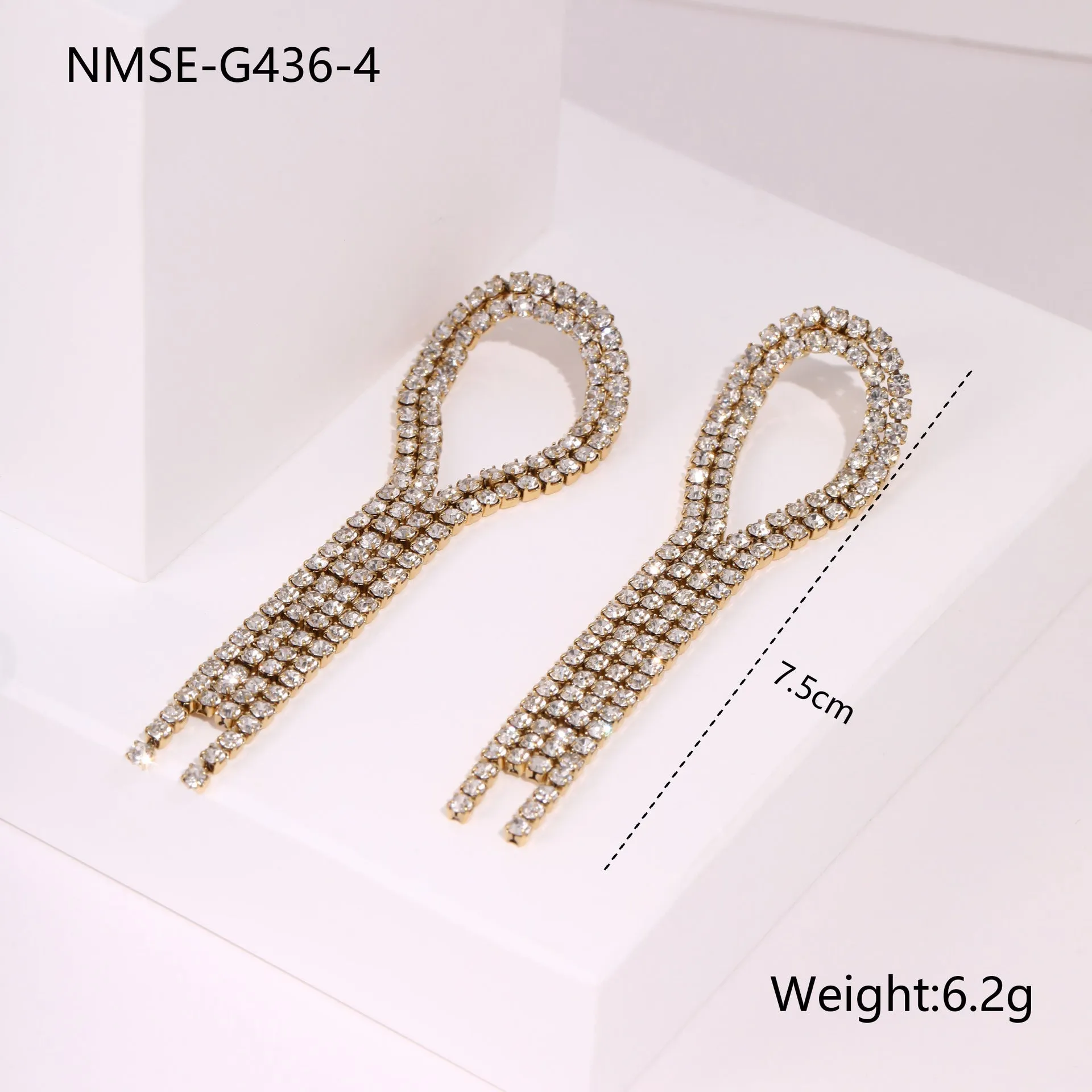 Stainless steel earrings with love heart shape, five-pointed star elements and diamond tassel detailing