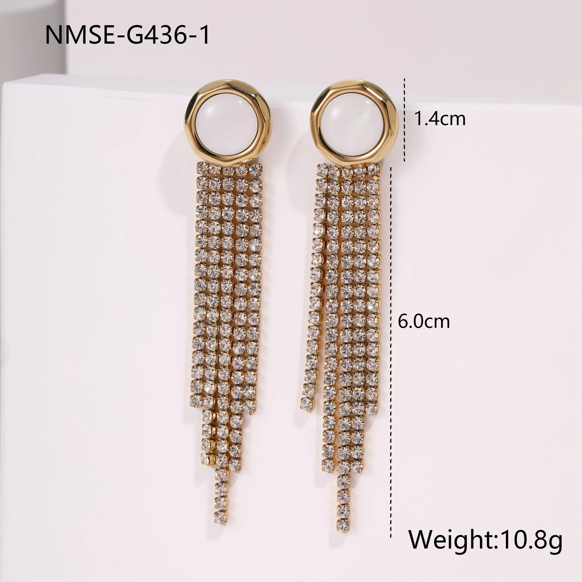 Stainless steel earrings with love heart shape, five-pointed star elements and diamond tassel detailing