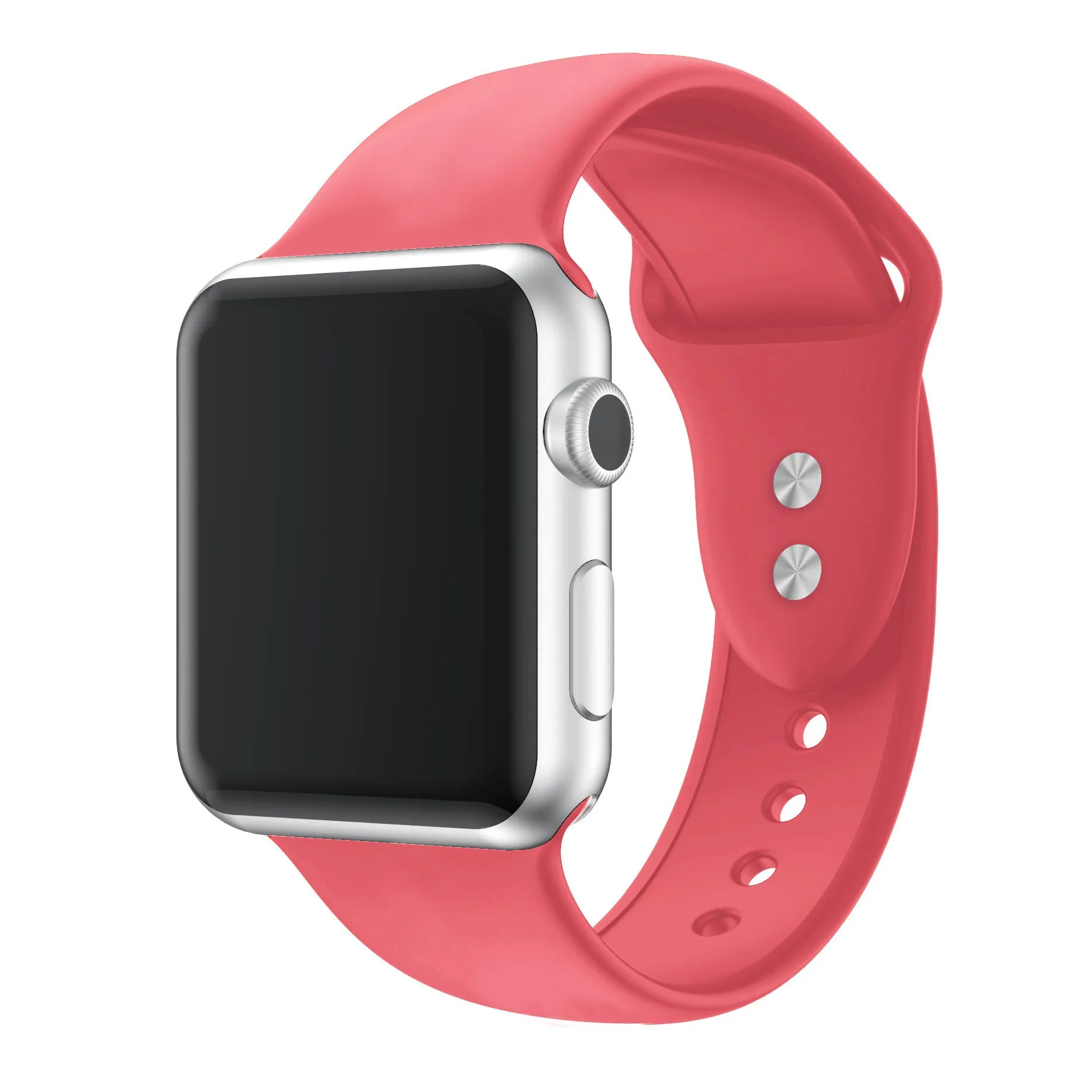 Double nail silicone watch strap in 14 colours, 38/40/41mm and 42/44/45mm, with straight buckle