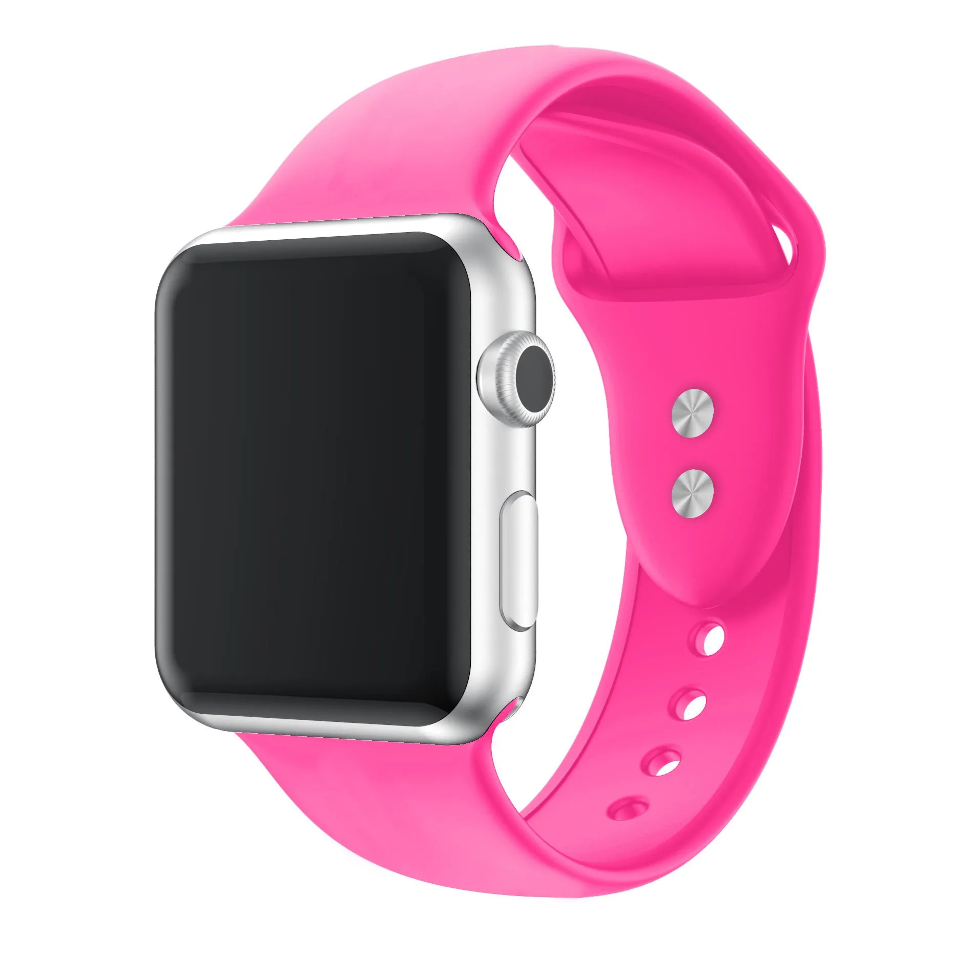 Double nail silicone watch strap in 14 colours, 38/40/41mm and 42/44/45mm, with straight buckle