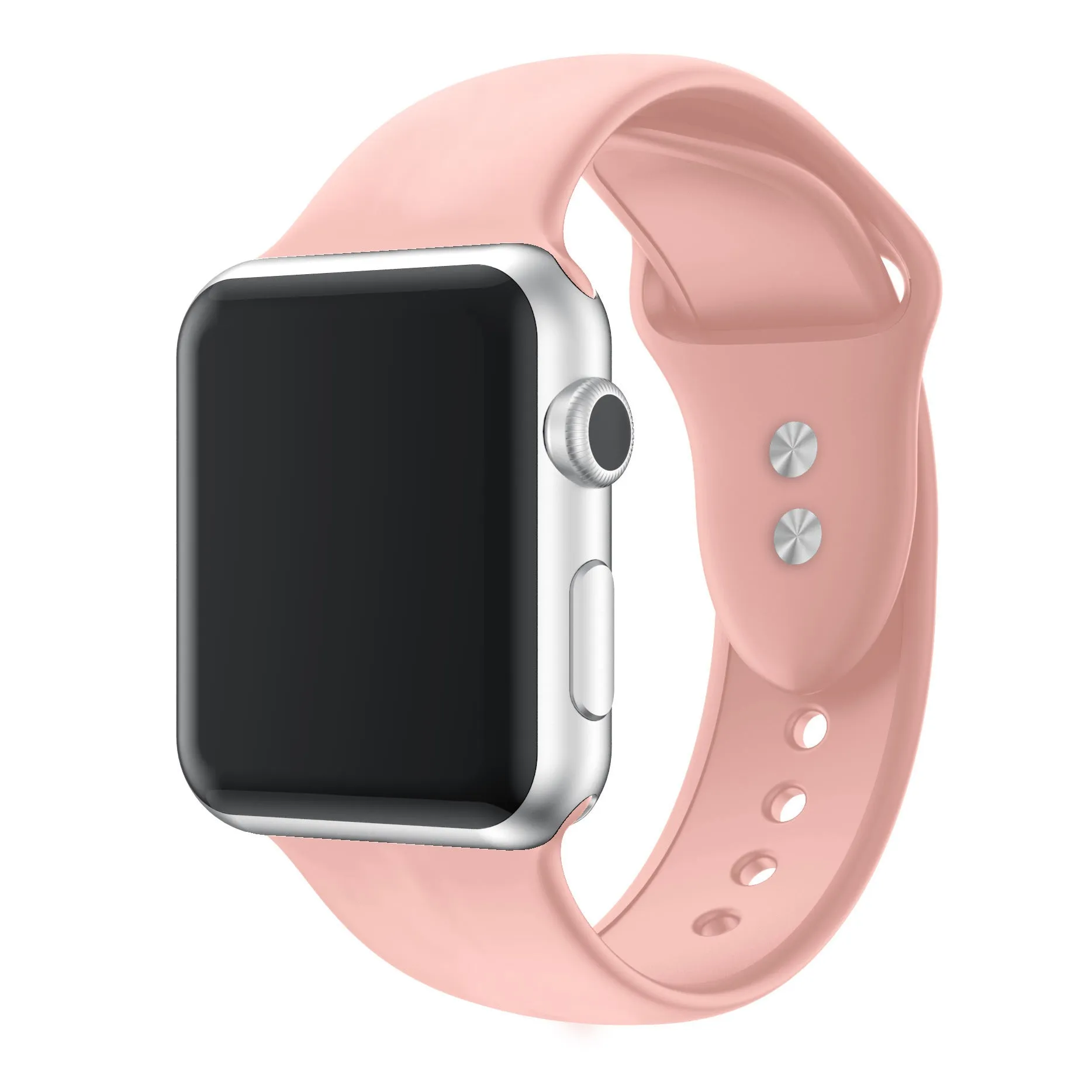 Double nail silicone watch strap in 14 colours, 38/40/41mm and 42/44/45mm, with straight buckle
