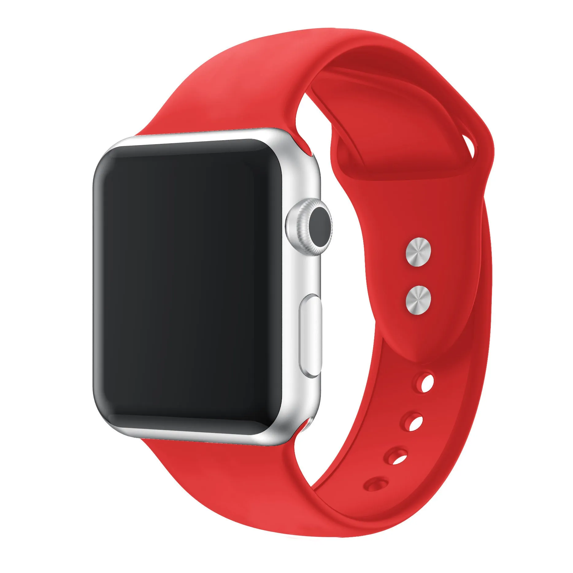 Double nail silicone watch strap in 14 colours, 38/40/41mm and 42/44/45mm, with straight buckle
