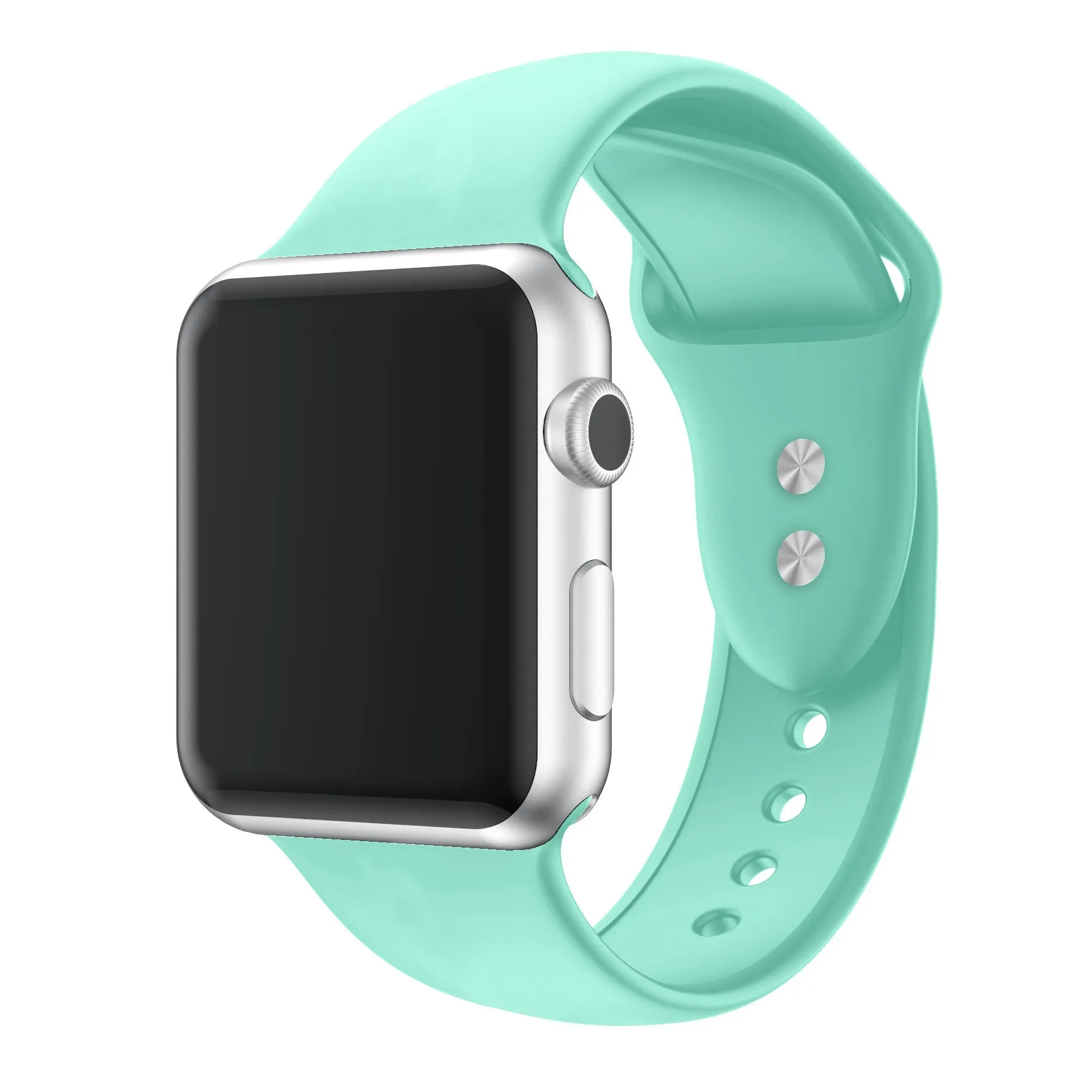Double nail silicone watch strap in 14 colours, 38/40/41mm and 42/44/45mm, with straight buckle
