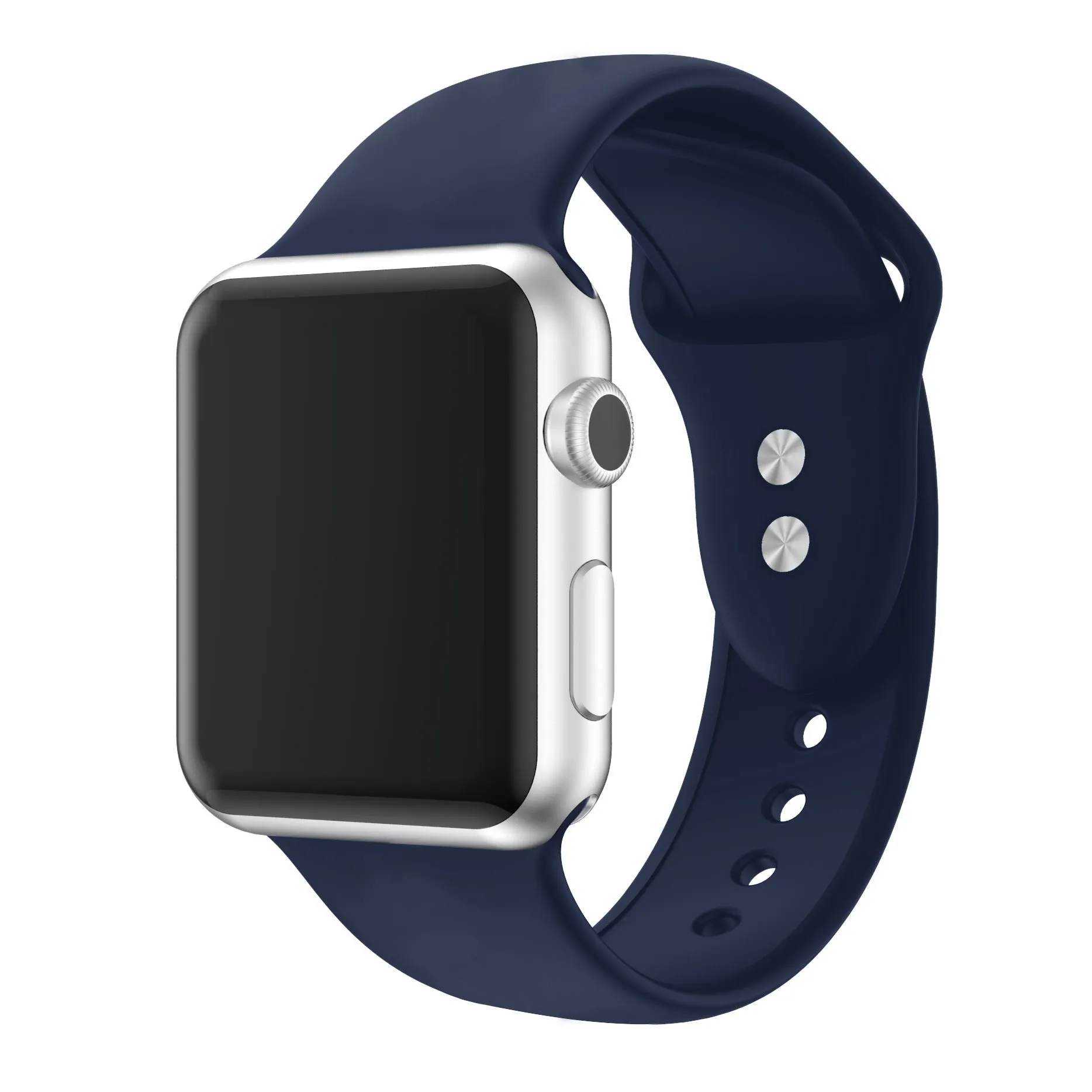 Double nail silicone watch strap in 14 colours, 38/40/41mm and 42/44/45mm, with straight buckle
