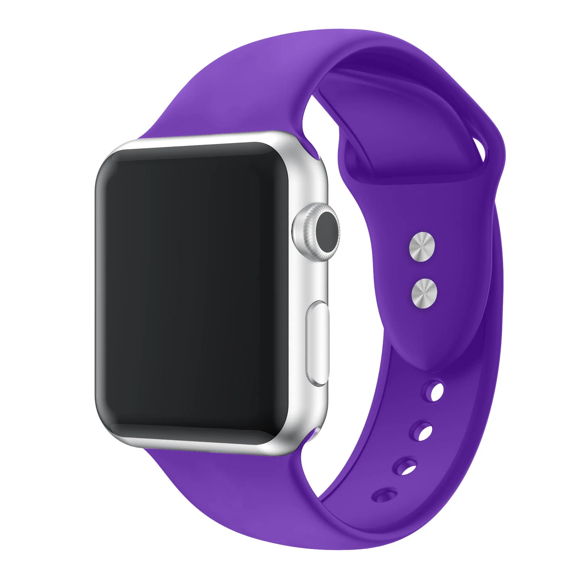 Double nail silicone watch strap in 14 colours, 38/40/41mm and 42/44/45mm, with straight buckle
