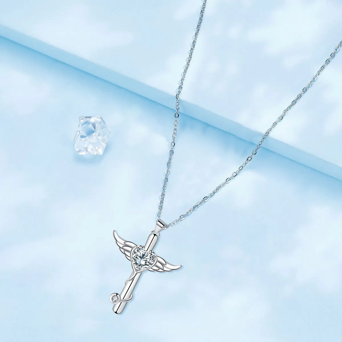 Wings cross stethoscope pendant necklace in electroplated copper with red diamond or white diamond colour options