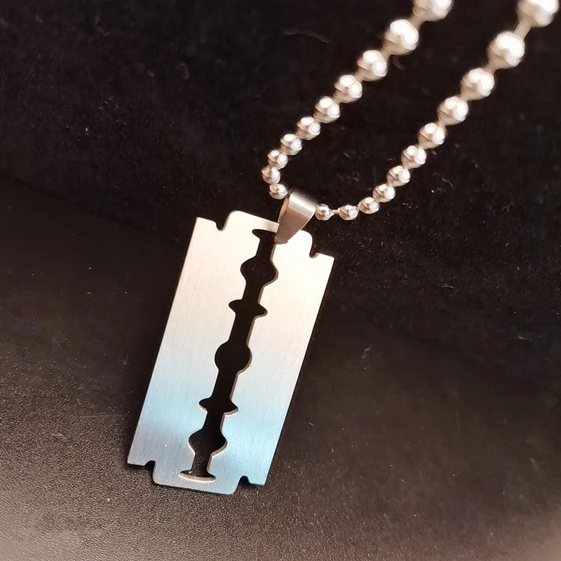 Layered chains punk necklace in alloy and titanium steel with electroplated finish in picture colour, Blade style option.