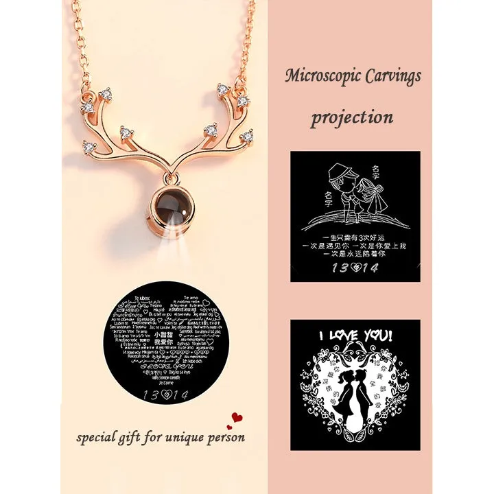 Custom projection letter crystal pendant necklace in rose gold with 925 silver chain and love gift box