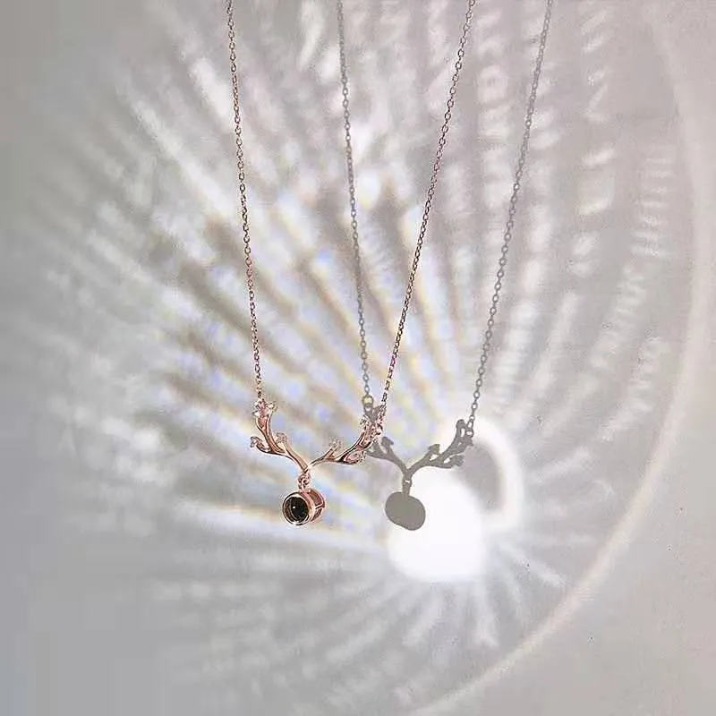 Custom projection letter crystal pendant necklace in rose gold with 925 silver chain and love gift box