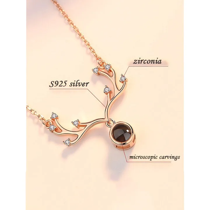 Custom projection letter crystal pendant necklace in rose gold with 925 silver chain and love gift box