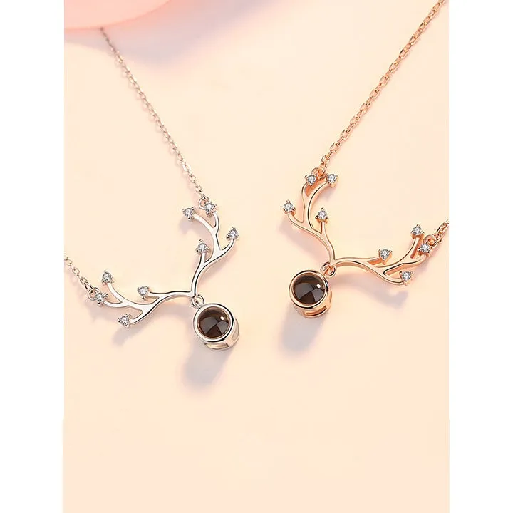 Custom projection letter crystal pendant necklace in rose gold with 925 silver chain and love gift box