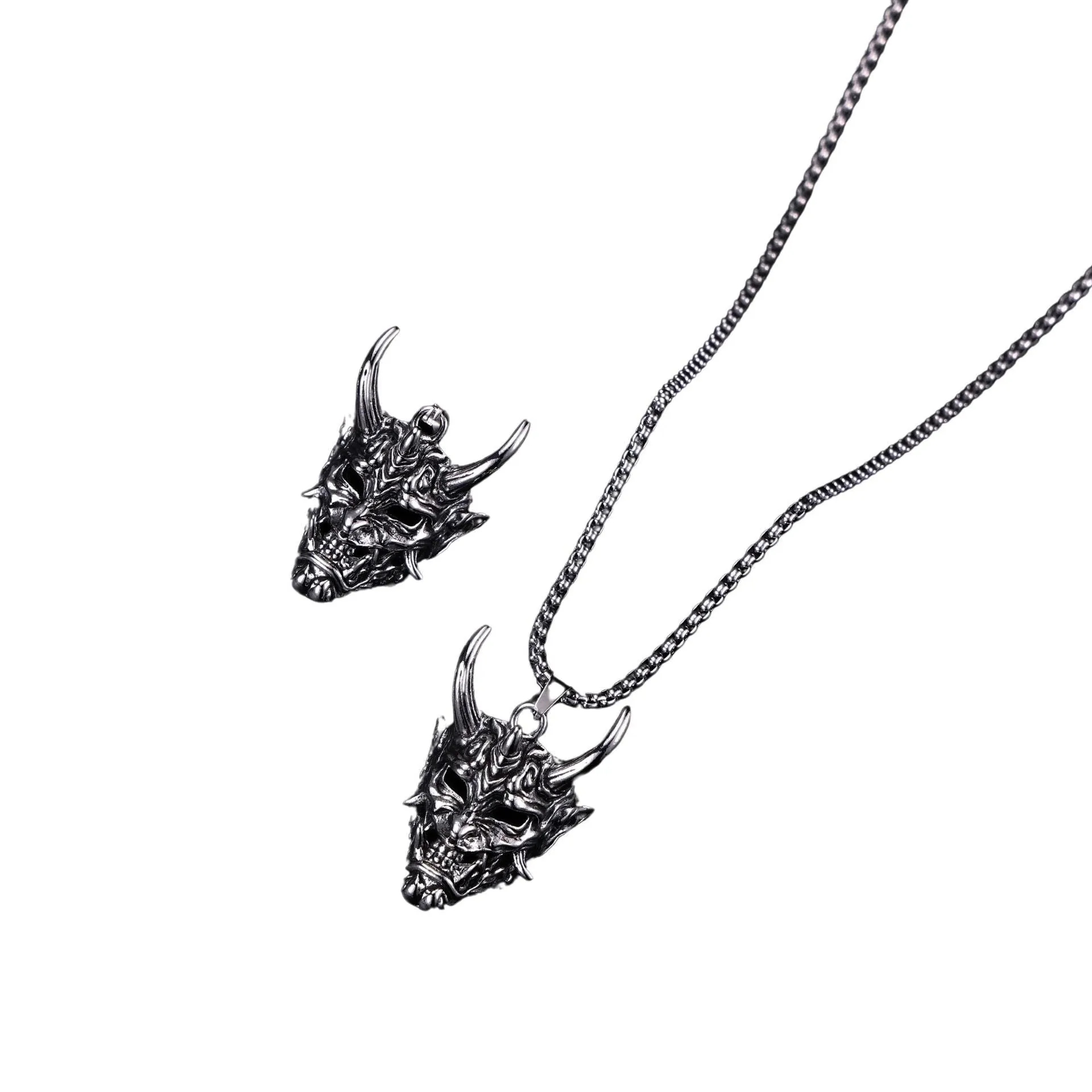 Men's silver-toned vintage necklace with a personalised 40mm alloy pendant on a matching chain.