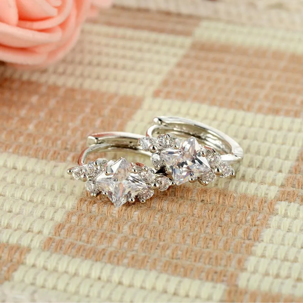 Geometric square zircon earrings for women in copper, gold colour option, 1.8 cm length
