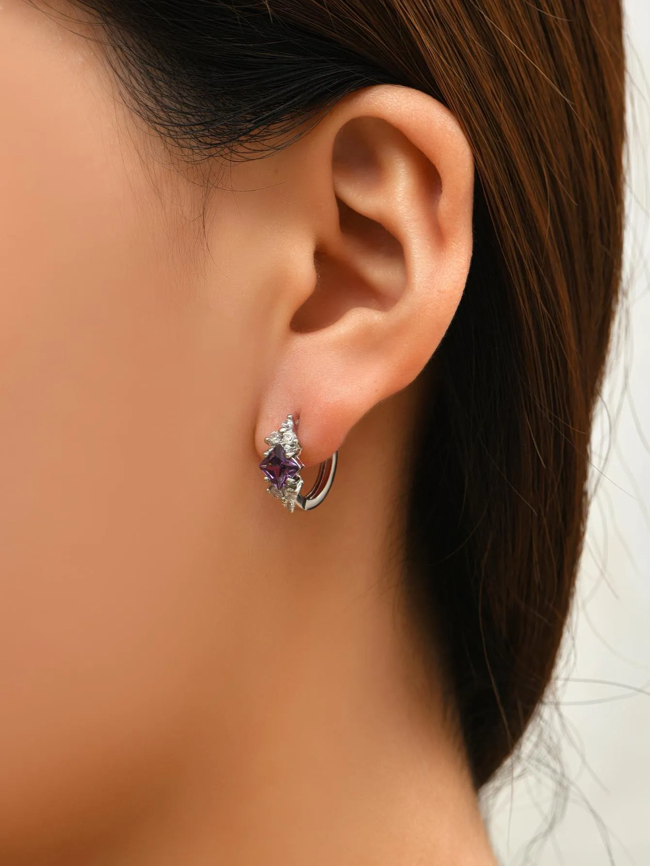 Geometric square zircon earrings for women in copper, gold colour option, 1.8 cm length