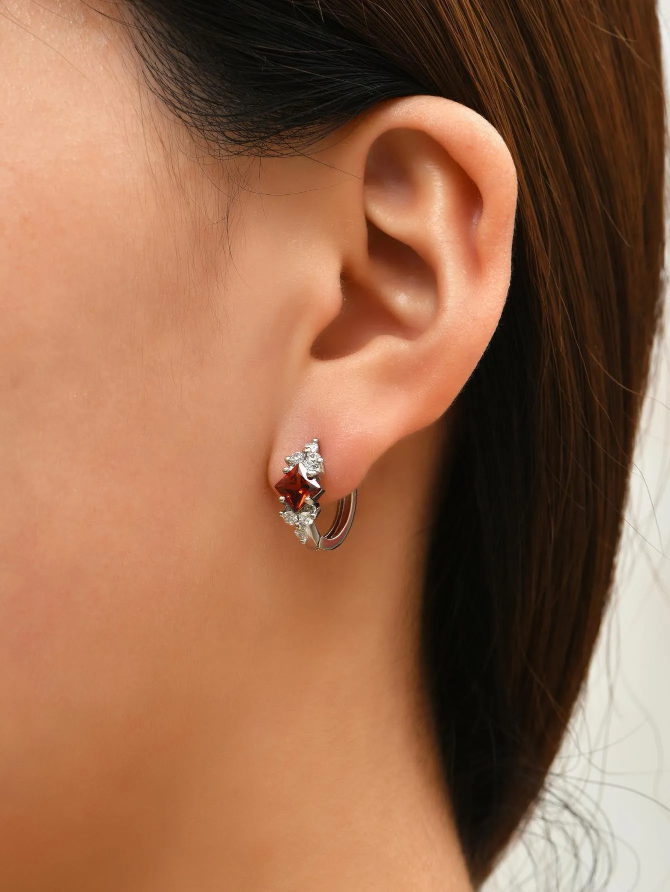 Geometric square zircon earrings for women in copper, gold colour option, 1.8 cm length
