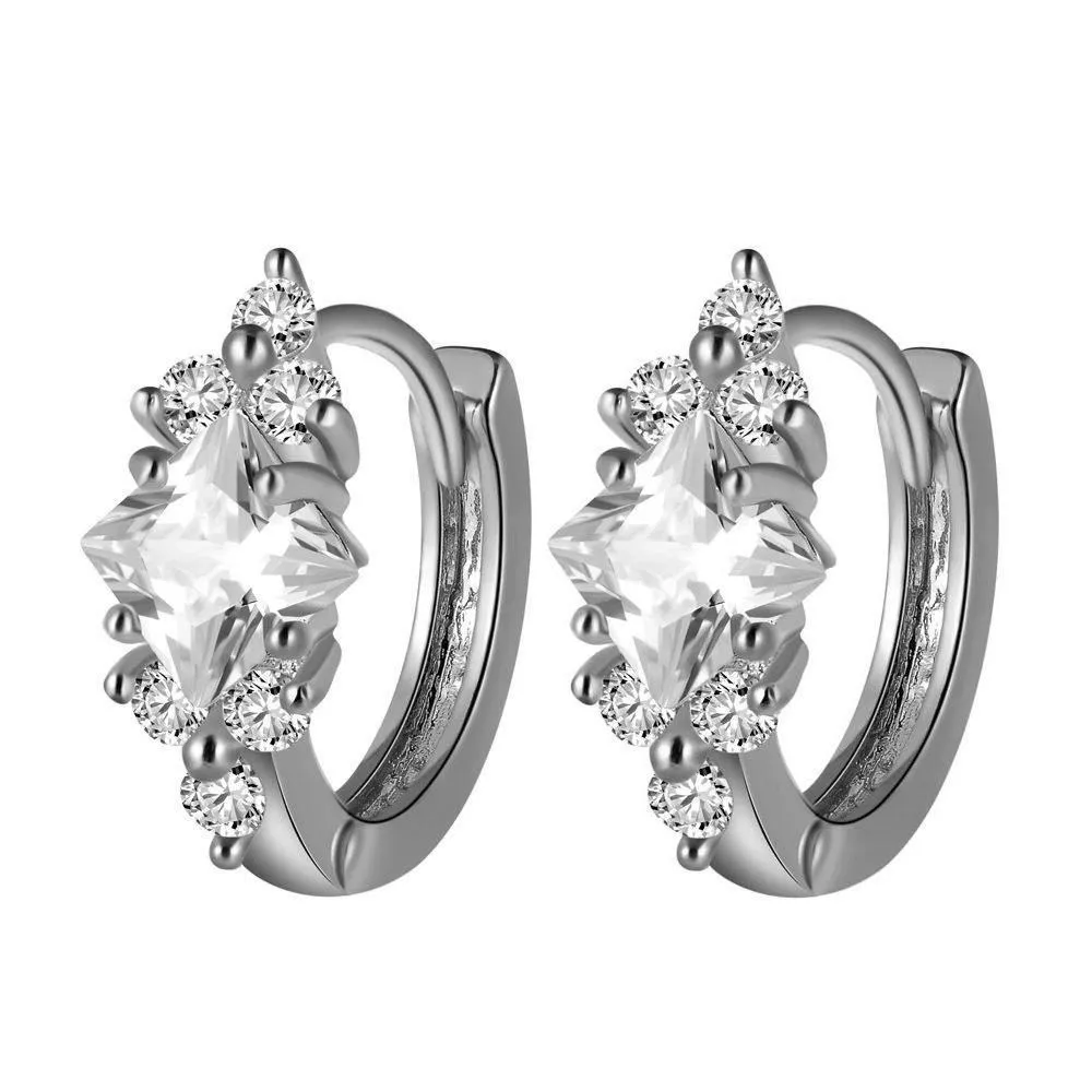 Geometric square zircon earrings for women in copper, gold colour option, 1.8 cm length