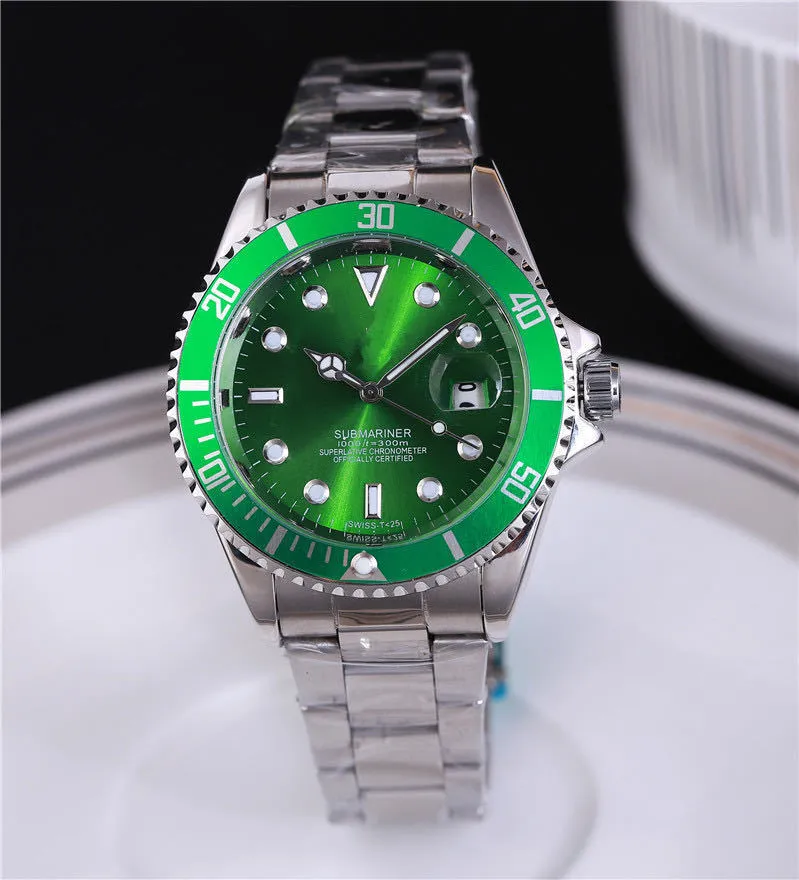 Men's quartz watch with 40.5mm round dial, metal case, alloy strap with stainless steel buckle, and calendar display