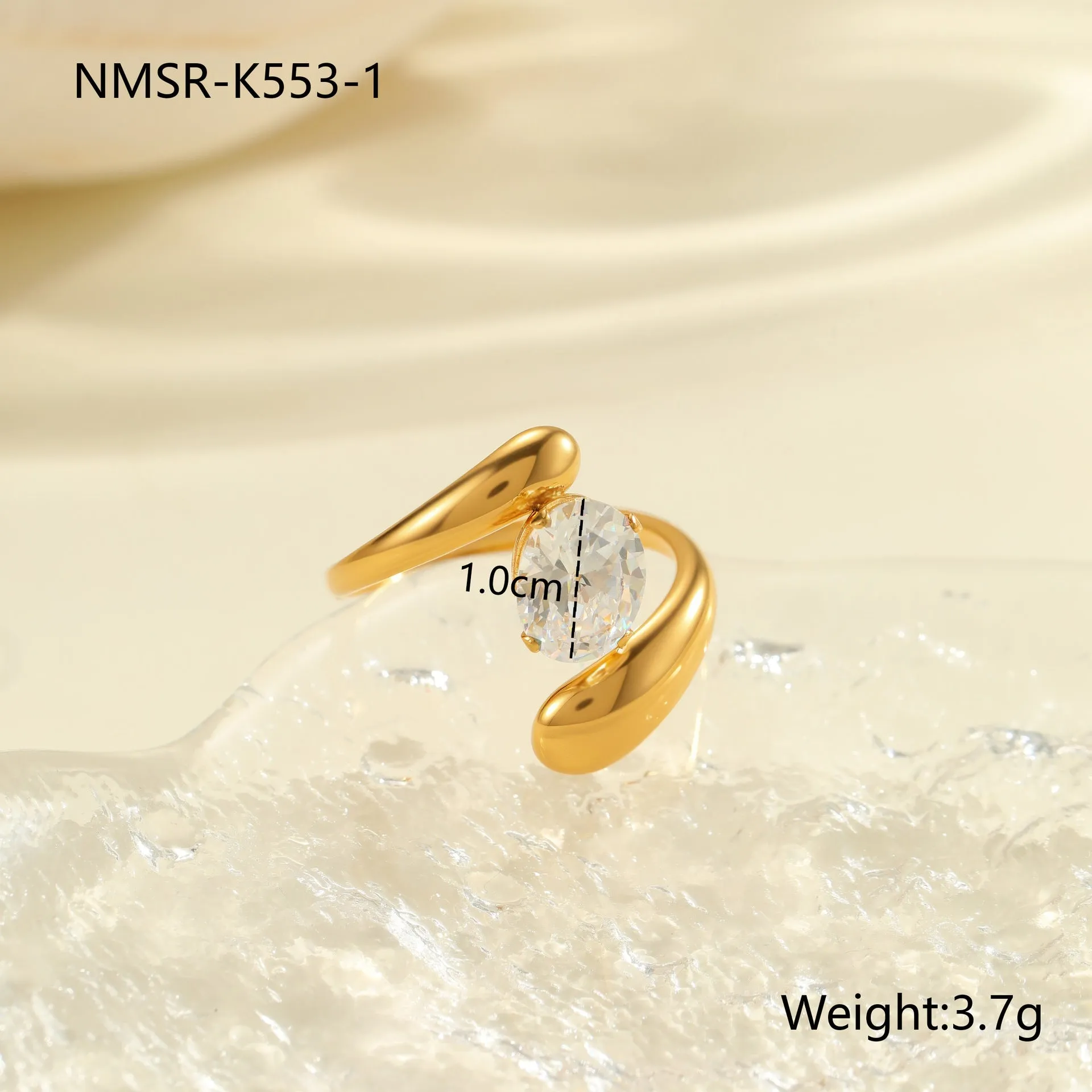 Geometric open mouth zircon ring in stainless steel with electroplated colour finish.