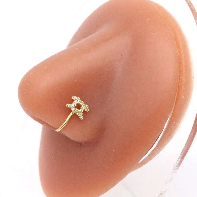 Copper constellation nose ring with geometric shape, available in Platinum or Gold finish, showing zodiac sign design