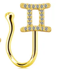 Copper constellation nose ring with geometric shape, available in Platinum or Gold finish, showing zodiac sign design