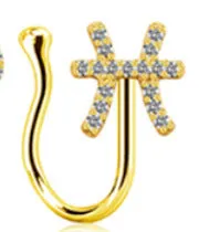 Copper constellation nose ring with geometric shape, available in Platinum or Gold finish, showing zodiac sign design