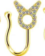 Copper constellation nose ring with geometric shape, available in Platinum or Gold finish, showing zodiac sign design