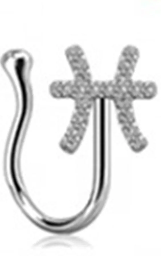 Copper constellation nose ring with geometric shape, available in Platinum or Gold finish, showing zodiac sign design
