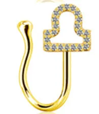 Copper constellation nose ring with geometric shape, available in Platinum or Gold finish, showing zodiac sign design