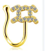 Copper constellation nose ring with geometric shape, available in Platinum or Gold finish, showing zodiac sign design