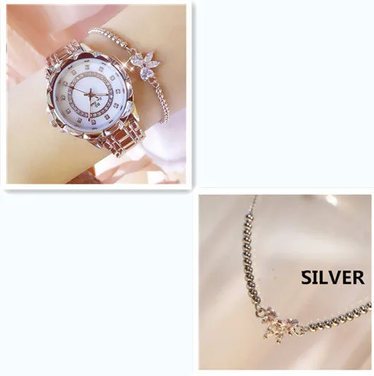 Women's diamond-set quartz wristwatch round alloy case 32mm gold finish mineral glass