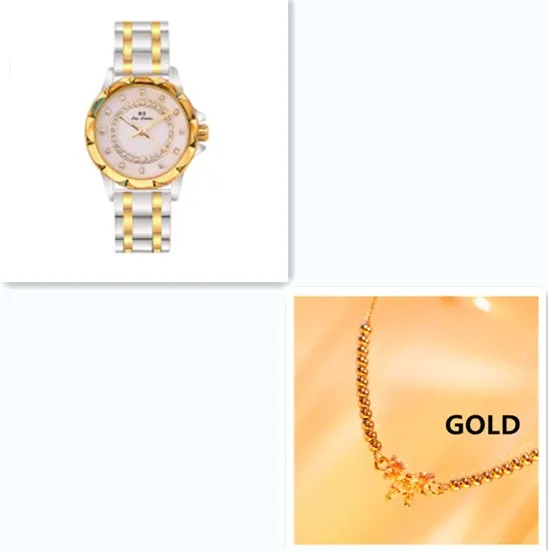 Women's diamond-set quartz wristwatch round alloy case 32mm gold finish mineral glass
