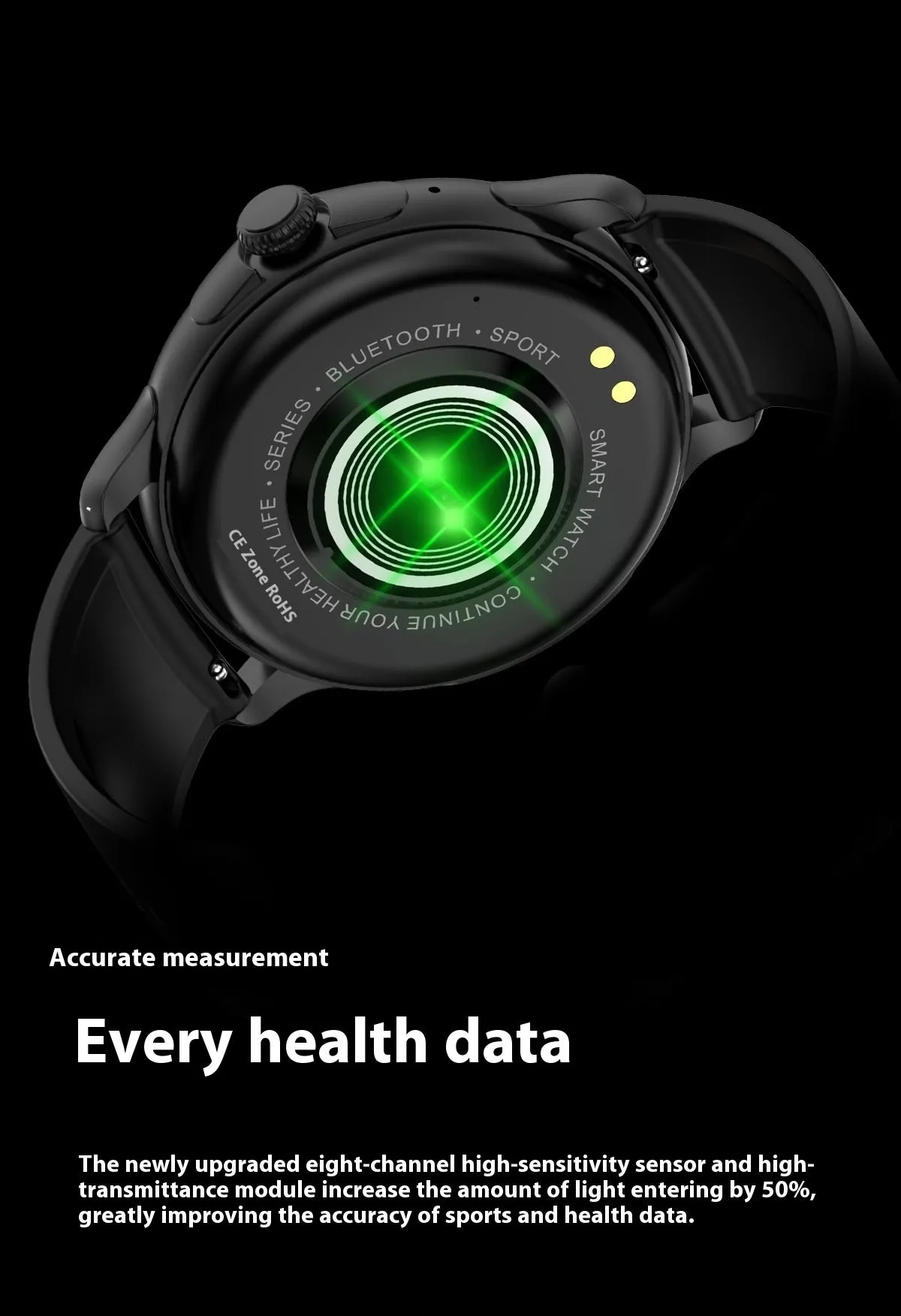 Hk49 smart sports watch with heart rate and blood glucose monitoring, black colour, touch screen display