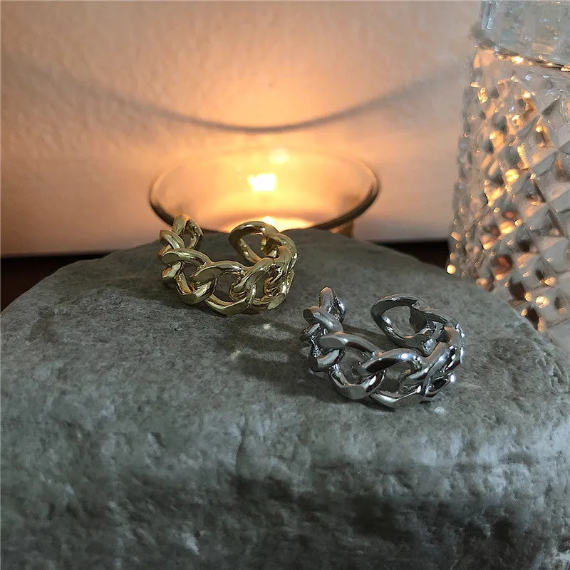 Geometric aluminium alloy fashion ring chain adjustable opening gold finish