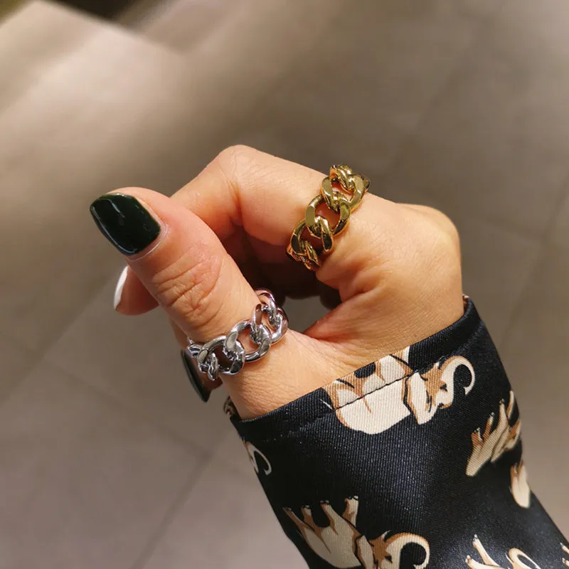 Geometric aluminium alloy fashion ring chain adjustable opening gold finish