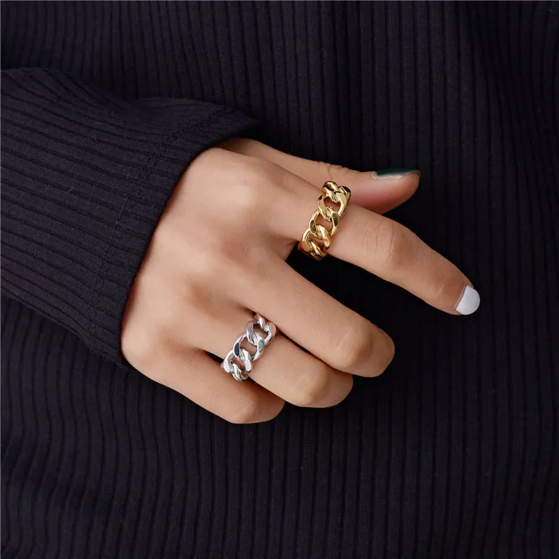 Geometric aluminium alloy fashion ring chain adjustable opening gold finish