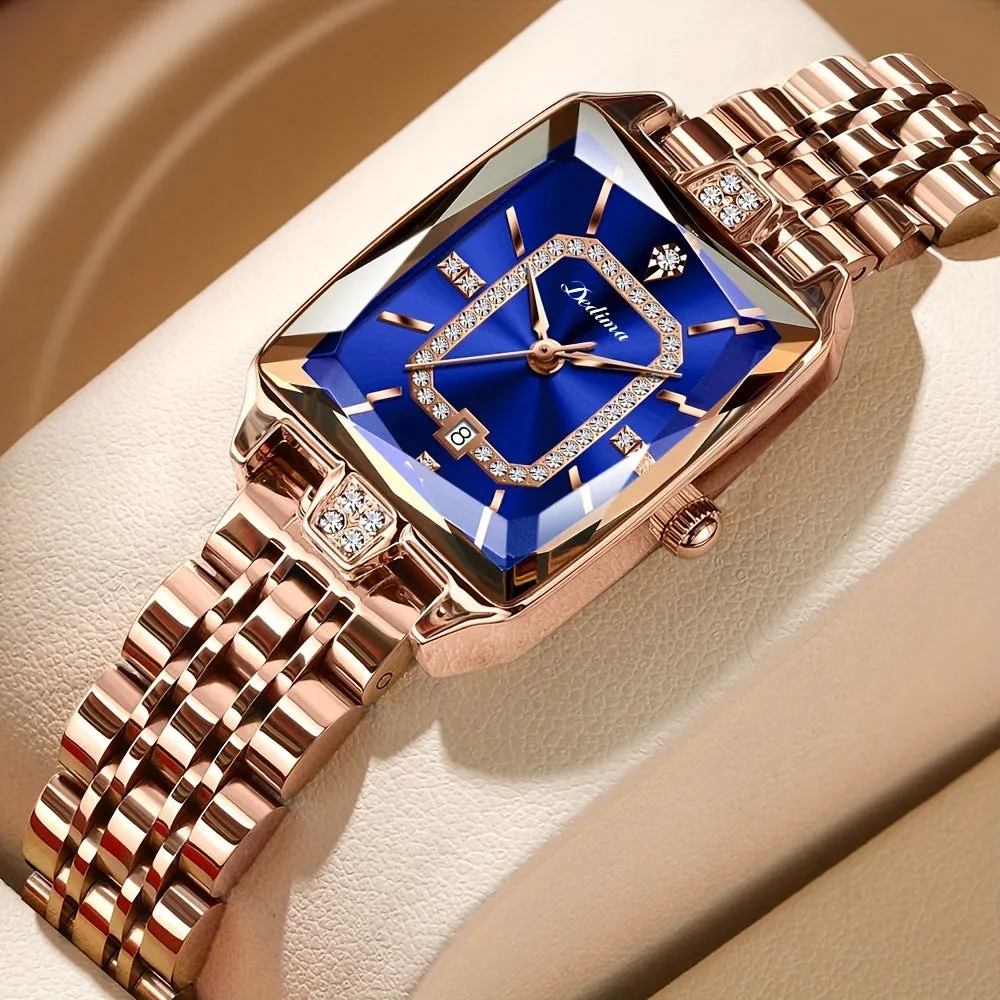 Women's waterproof fashion watch 7mm thin in rose gold on a white background