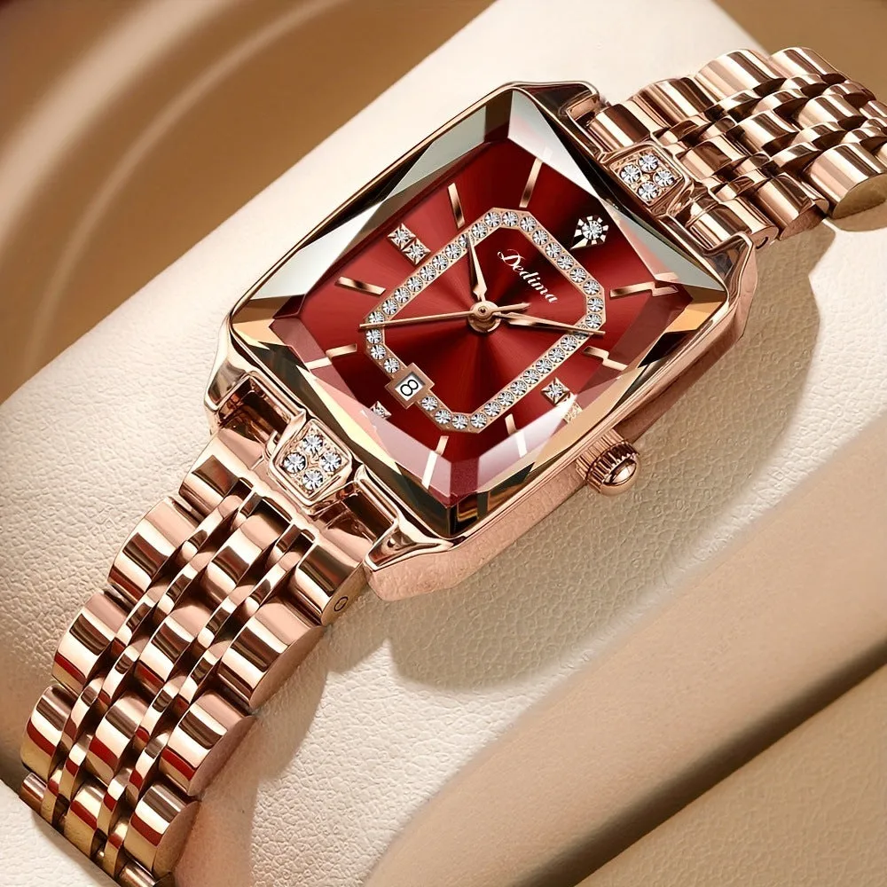 Women's waterproof fashion watch 7mm thin in rose gold on a white background