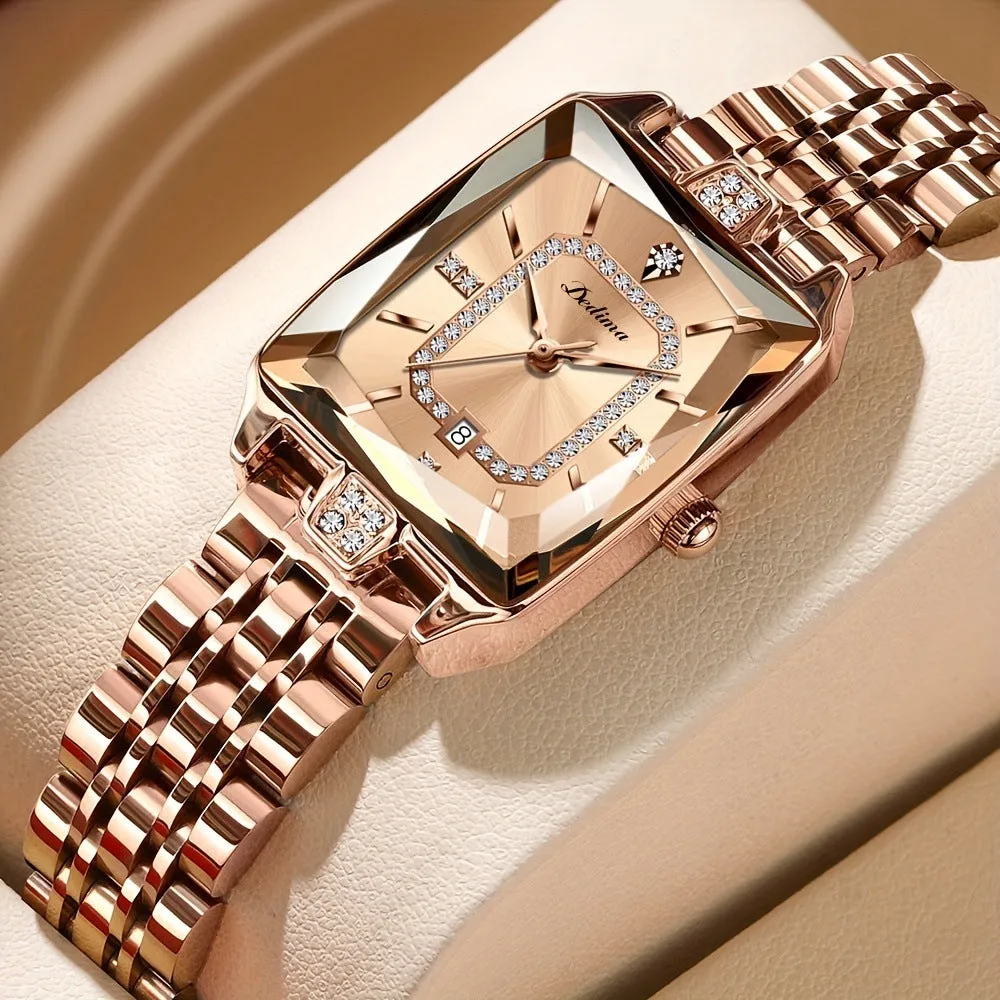 Women's waterproof fashion watch 7mm thin in rose gold on a white background
