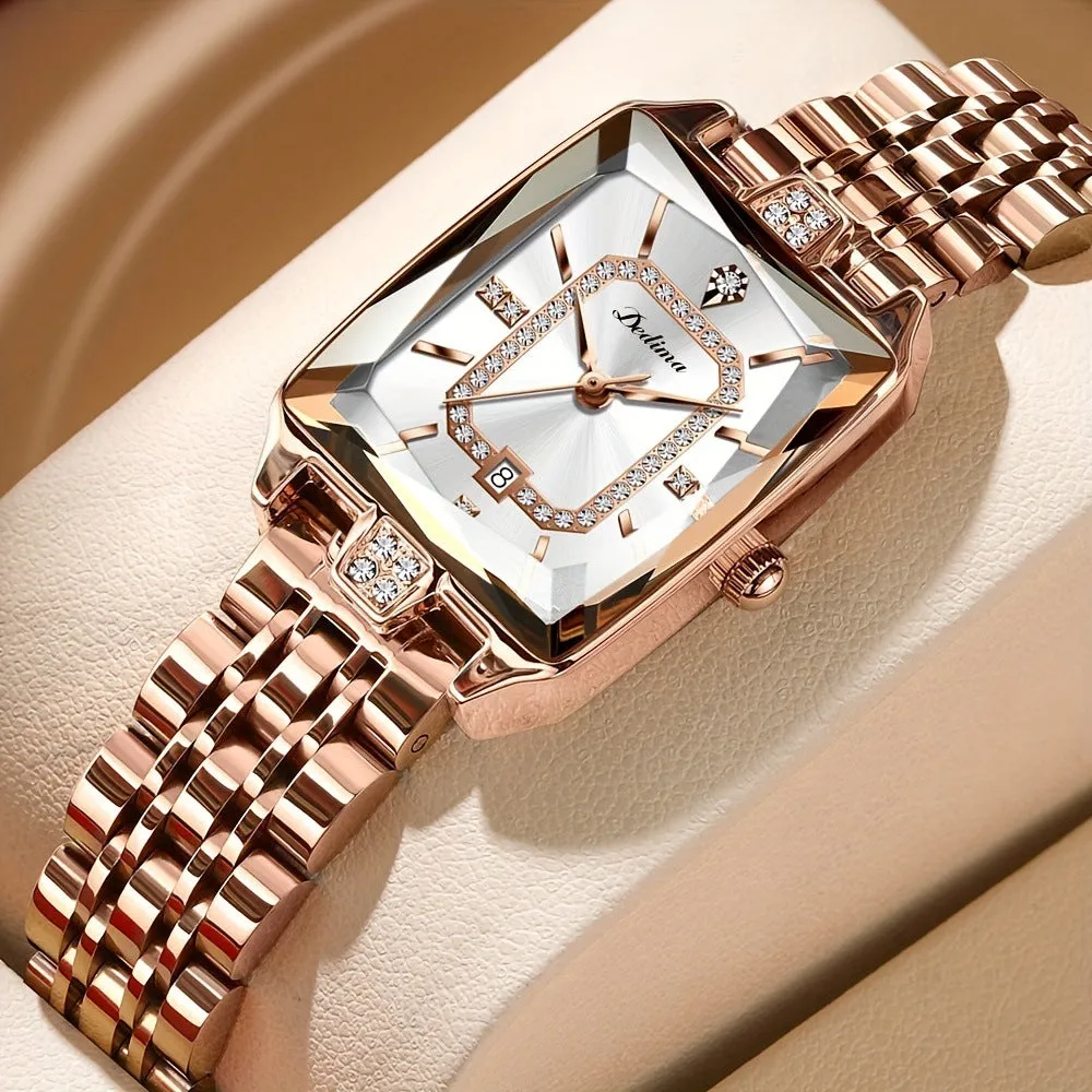 Women's waterproof fashion watch 7mm thin in rose gold on a white background