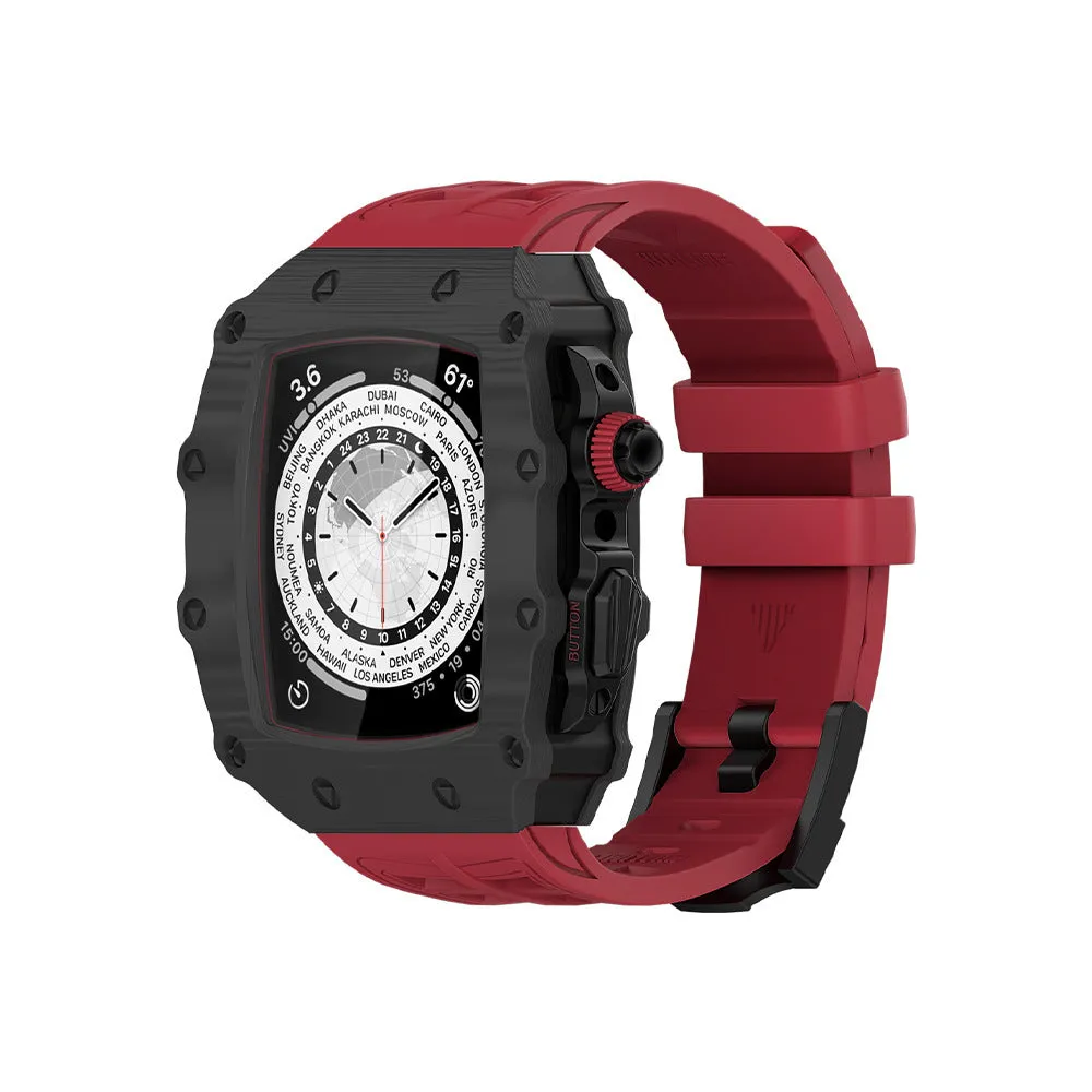 Carbon fiber shell strap for iWatch 45/44mm with rose gold buckle and white clip style