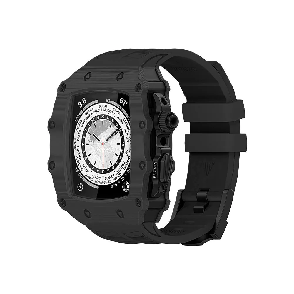Carbon fiber shell strap for iWatch 45/44mm with rose gold buckle and white clip style