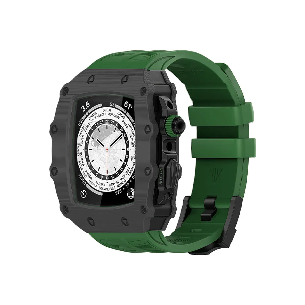 Carbon fiber shell strap for iWatch 45/44mm with rose gold buckle and white clip style