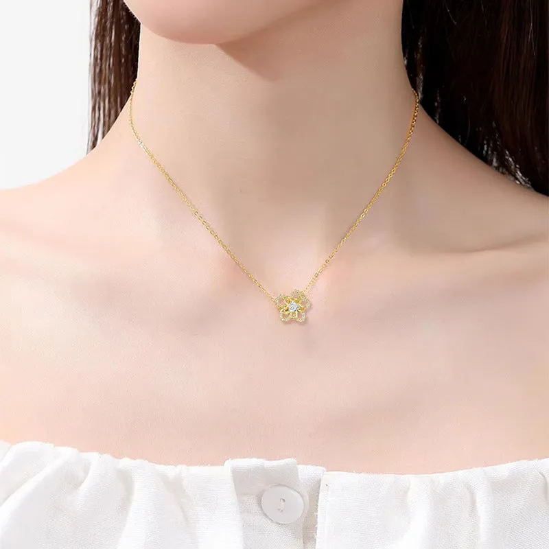 925 silver sunflower pendant necklace with cross chain for women