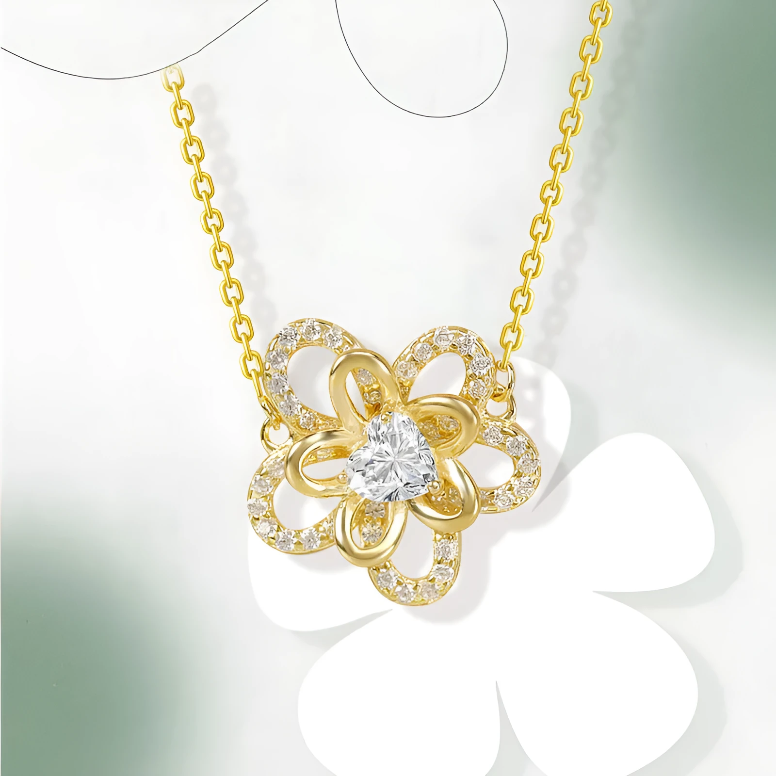 925 silver sunflower pendant necklace with cross chain for women