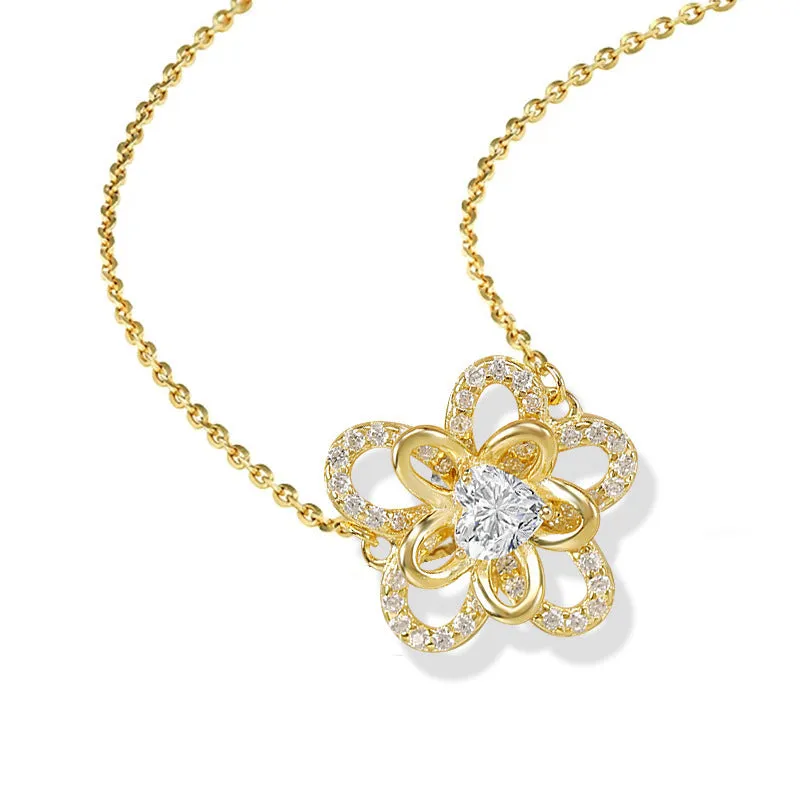 925 silver sunflower pendant necklace with cross chain for women