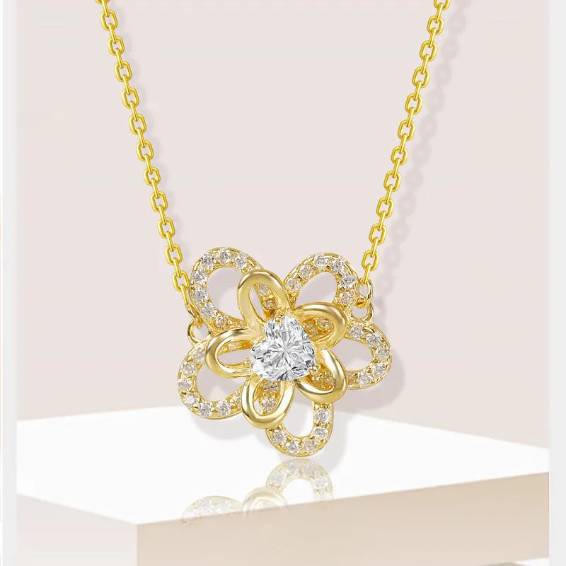 925 silver sunflower pendant necklace with cross chain for women