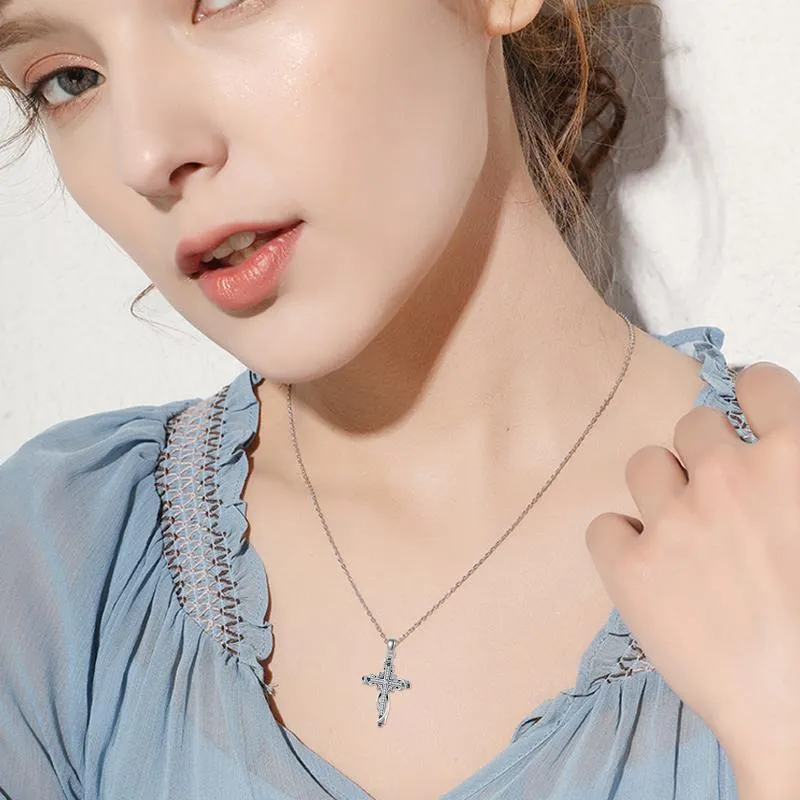 925 sterling silver cross pendant necklace for women, silver colour, 26mm by 17.5mm, 3g weight