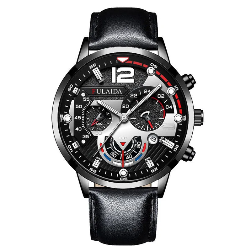 Men's casual quartz watch with calendar, genuine leather strap, rose gold buckle, alloy case, 37mm dial