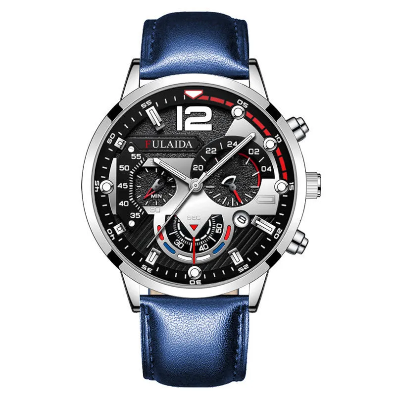 Men's casual quartz watch with calendar, genuine leather strap, rose gold buckle, alloy case, 37mm dial