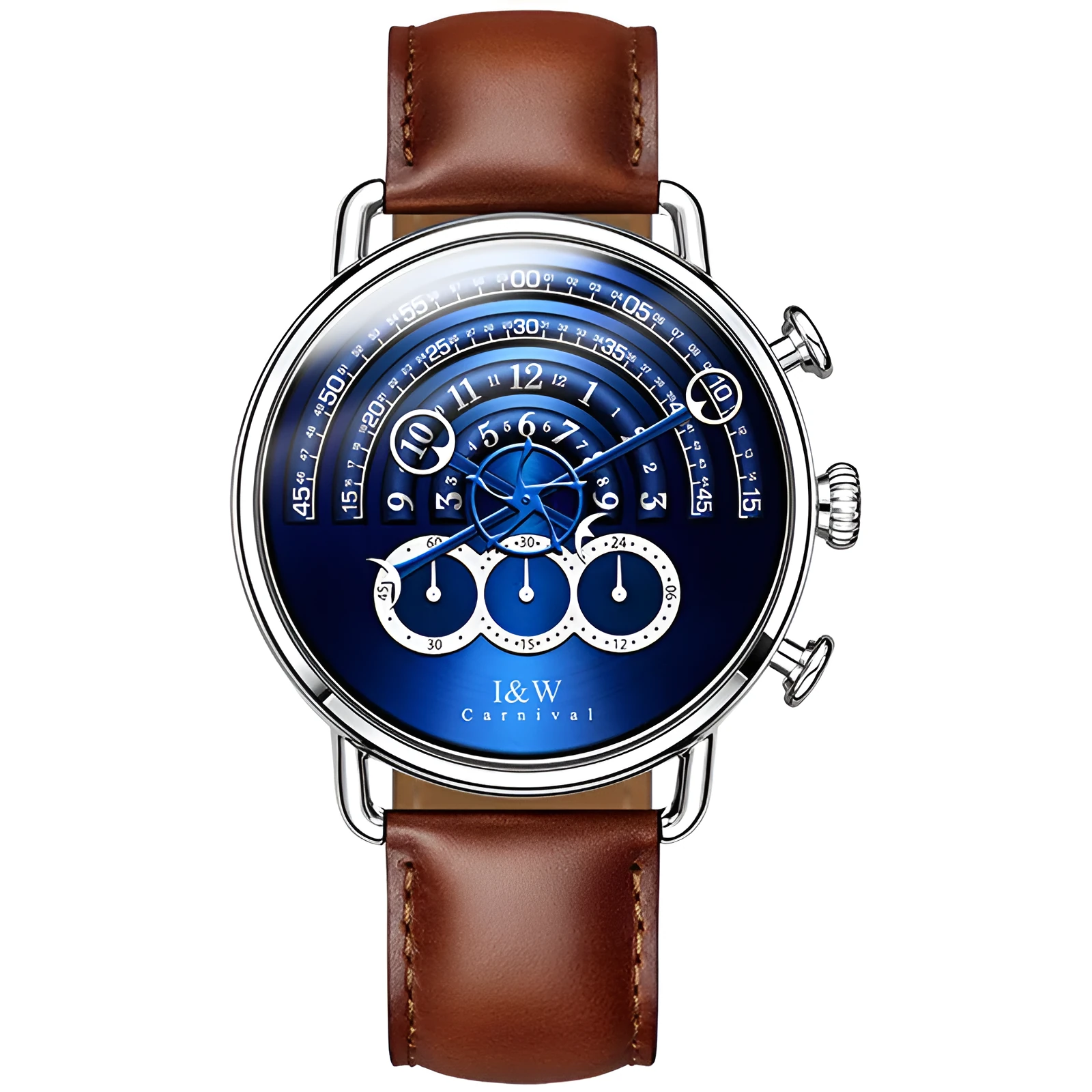Men's quartz chronograph sports watch with black dial, 42mm stainless steel case, and black leather strap